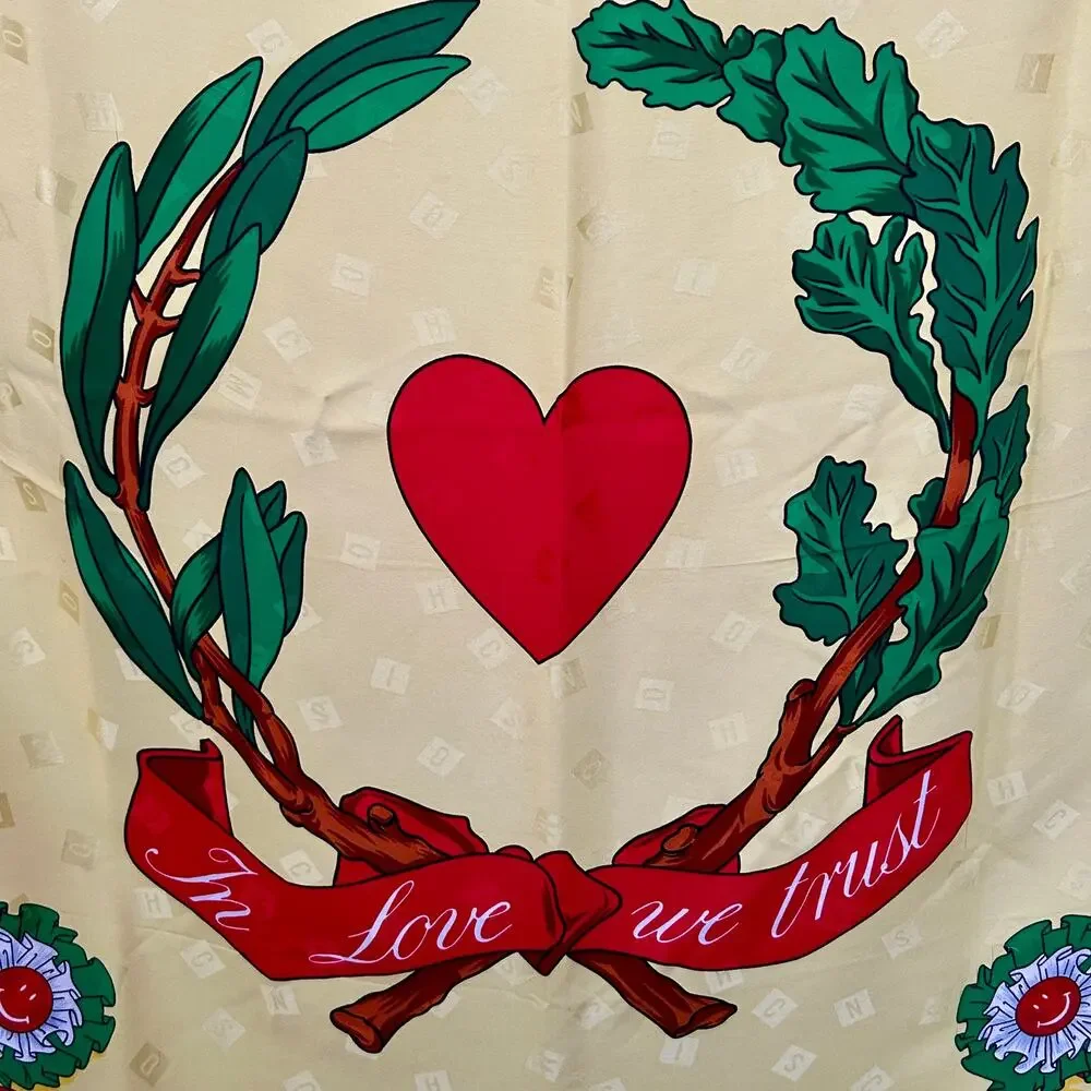 Vintage 1991 Moschino Cheap and Chic Silk Scarf In Love We Trust